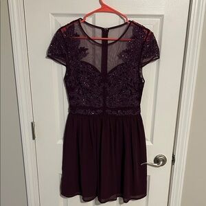 Francesca's Beaded Lace Burgundy Dress